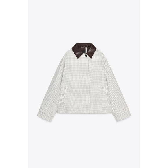 ZARA ZW COLLECTION LEATHER COLLAR SHORT TRENCH COAT - Picture 1 of 9
